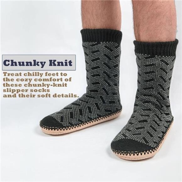 Men's Slipper Socks Fleece Lined Non-slip Sole Winter Soft Thick Cozy Home Boots - Picture 2 of 5